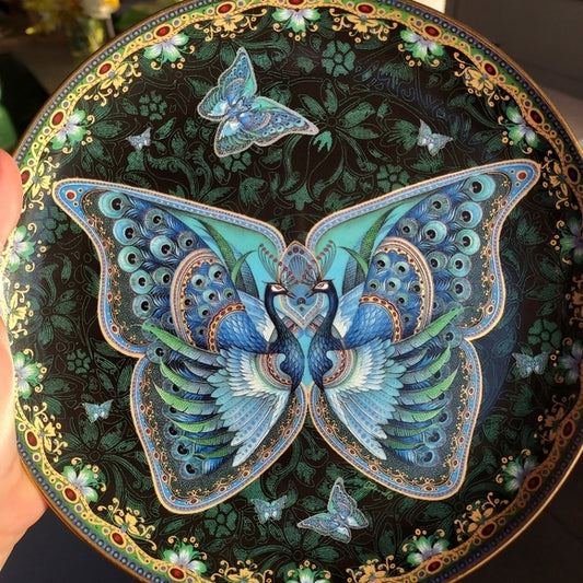 Butterfly peacock plate, Colorful Handpainted limited edition collectable piece.