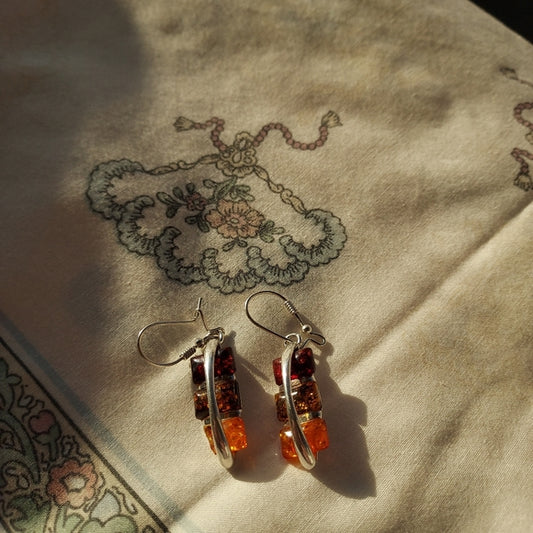 Antique vintage silver retro fall colored earrings.